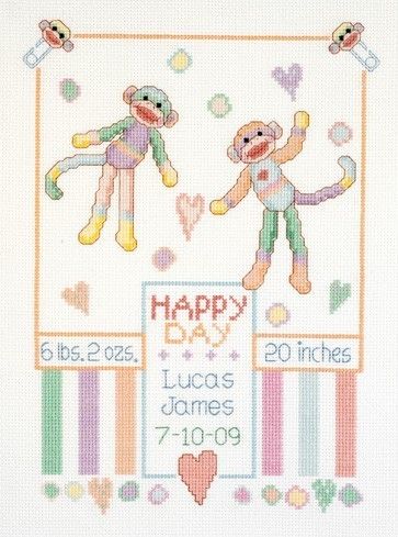   Baby Monkey Birth Record Counted Cross Stitch Kit #023 0527 by Janlynn