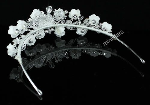 Bridal Handmade White Rose Crystal Tiara T1396  