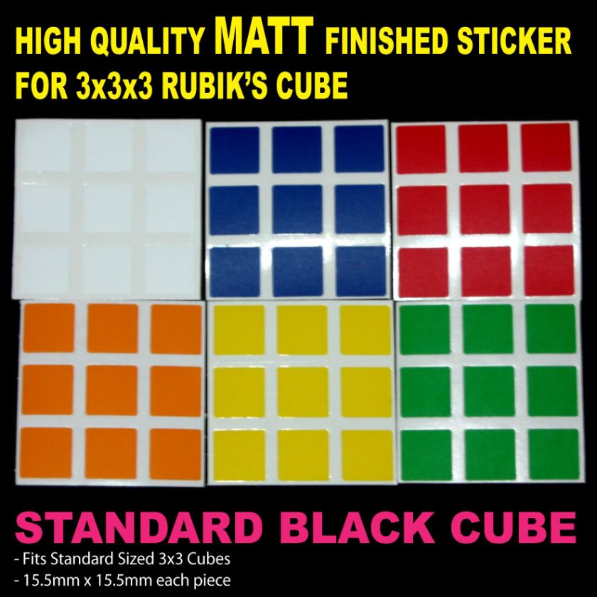 3x3x3 RUBIK CUBE STICKER ~ 6 COLOURS BLACK CUBE~DARK  