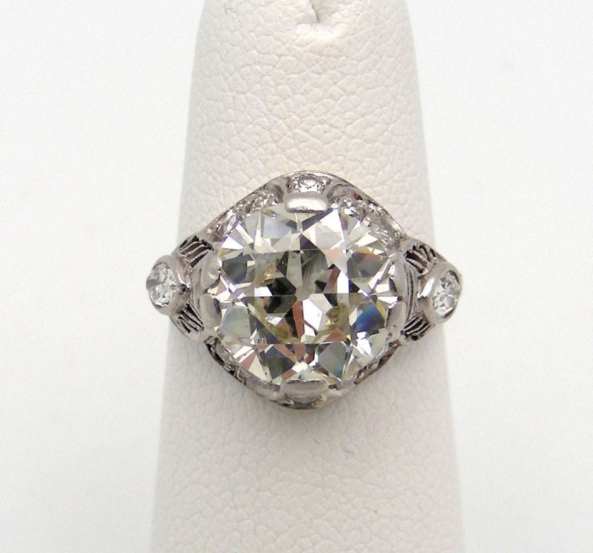 Antique Platinum Engagement Ring European Cut Diamond 2.66 Art Deco 
