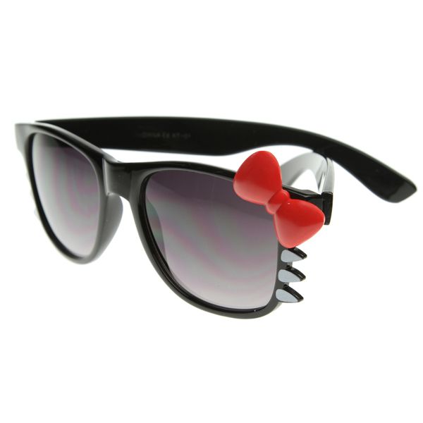 Cute Ladies Retro Fashion Hello Kitty Sunglasses w/ Bow and Whiskers 