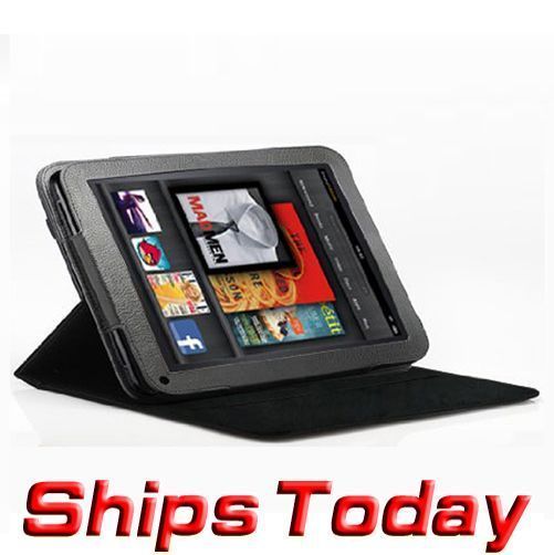   Leather Case Cover 3 Angle fo  Kindle Fire 7 Tablet blk  