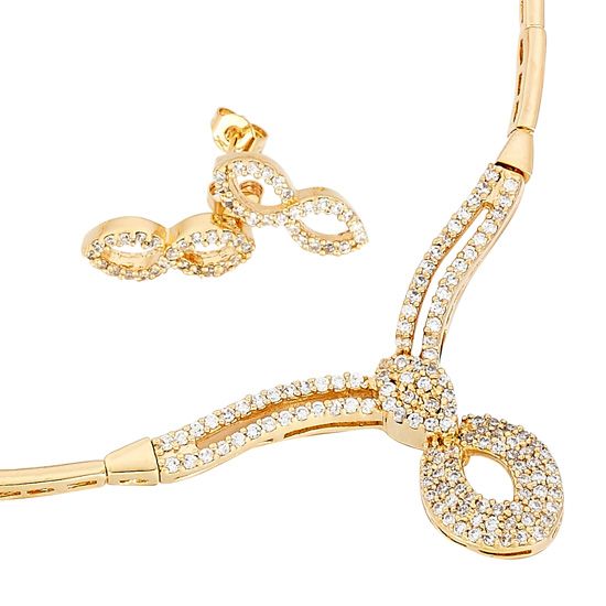 WEDDING Fashion Jewelry Set 18K Gold Plated Golden Necklace Earrings 