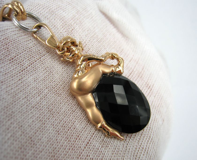   Crivelli 0.76ct Diamond & Onyx 18K Pink Gold Necklace Italian Made