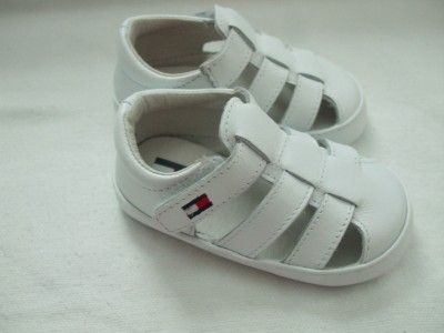 New in box TOMMY HILFIGER BABY GIRL WHITE LEATHER SANDALS SIZE 9 12 
