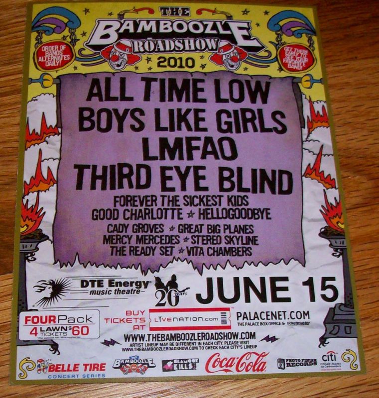 BAMBOOZLE 2010 All Time Low Boys Like Girls LMFAO Flyer  