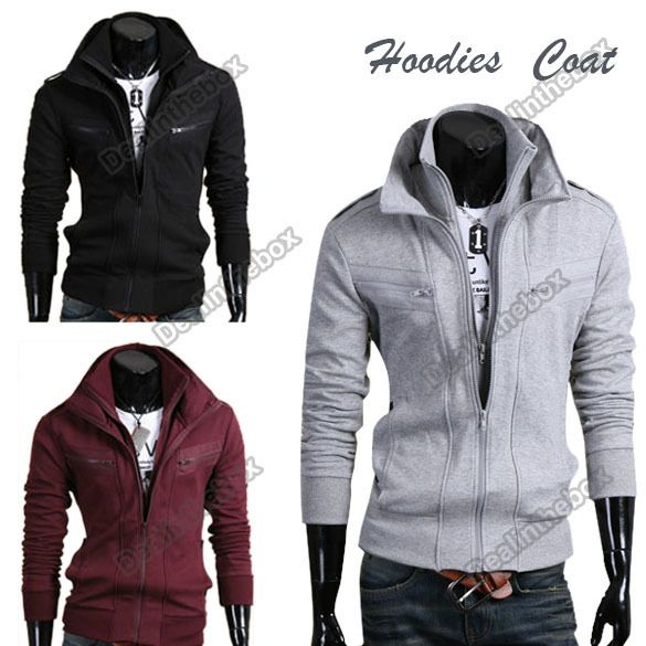   Stylish Mens Slim Fit Hoodies Coats Double Zip Cotton Jackets Tops