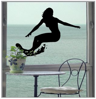 BIG SURFING GIRL (surfboard, surfer)   Vinyl Wall Decal  