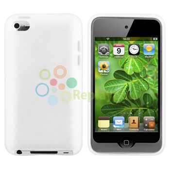 White Silicone Rubber Skin Soft Case Cover+Privacy Filter For iPod 