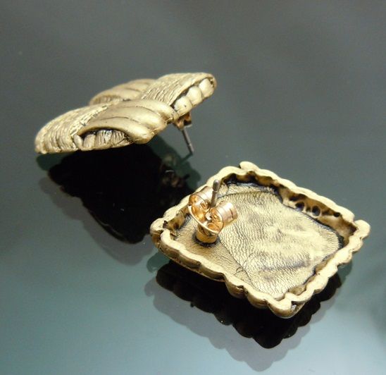   Antique St Darken Mat Gold GP Earrings Textured Lozenge 3cm NEW  