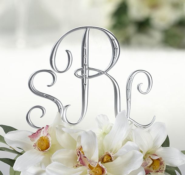 pc Silver Initial Monogram Rhinestone Wedding Cake Topper  