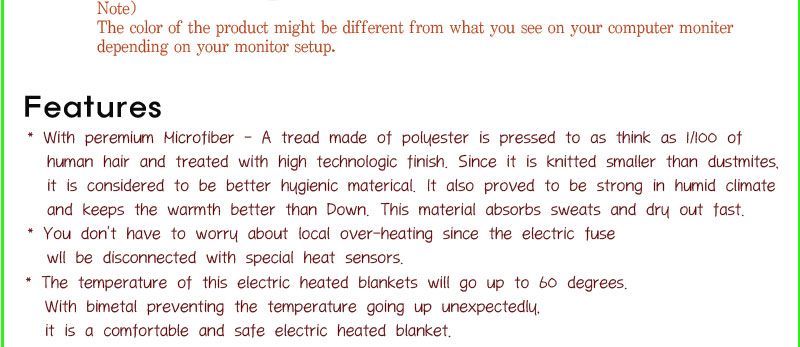 Microfiber Electric heated blankets Mattress Pad Gold  