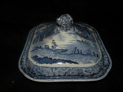   STAFFORDSHIRE BLUE TRANSFERWARE WILD ROSE COVERED VEGETABLE W/ LINER